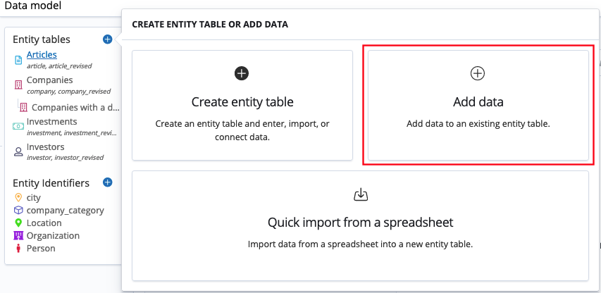 Adding data to an existing entity table