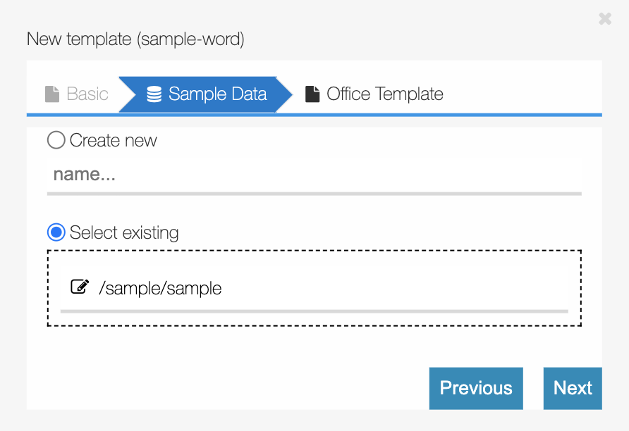 Word template sample data selection