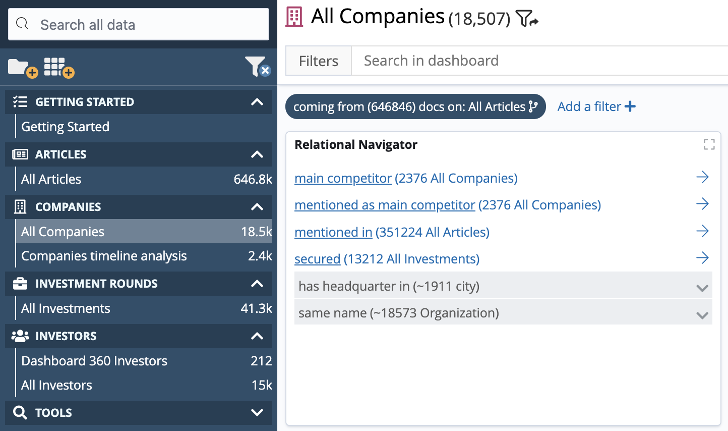 Relational Navigator filter on the Companies dashboard