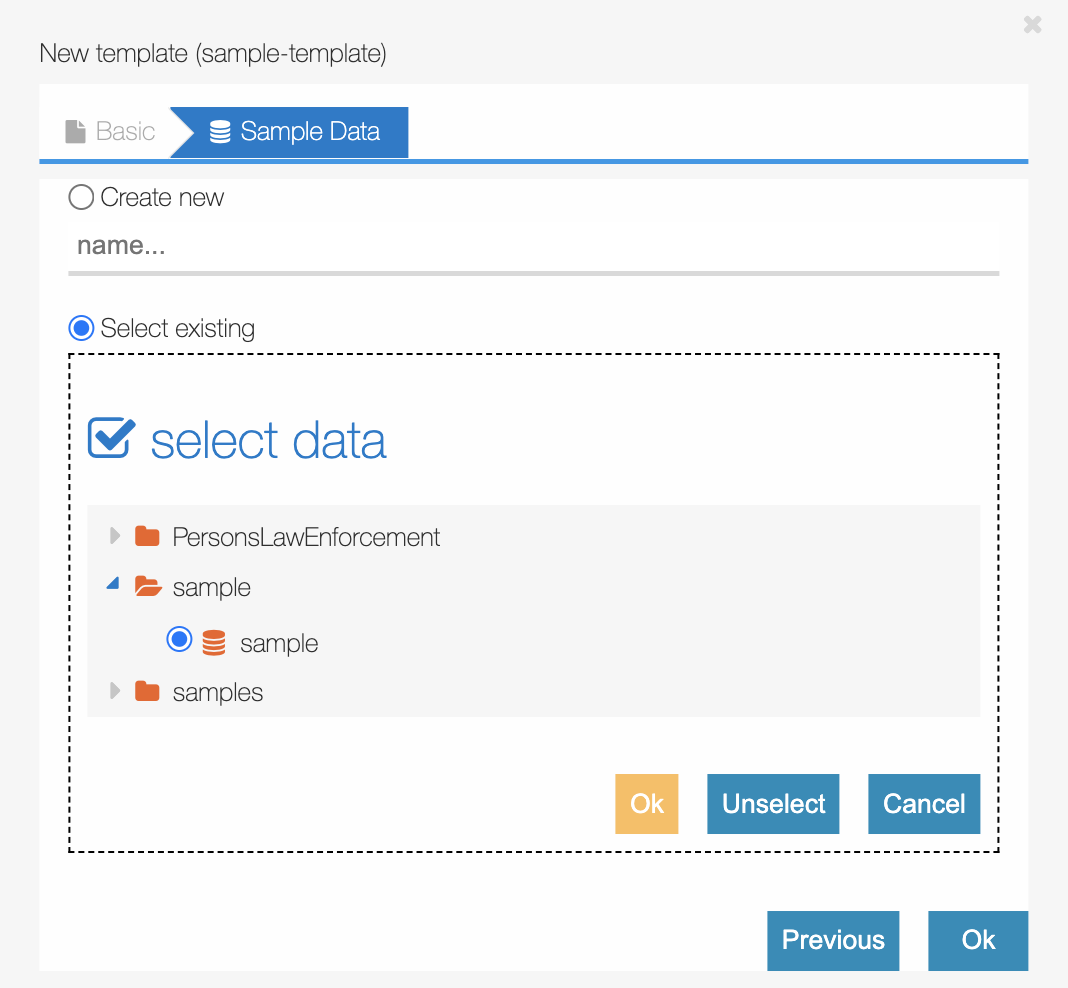 Selecting template sample data