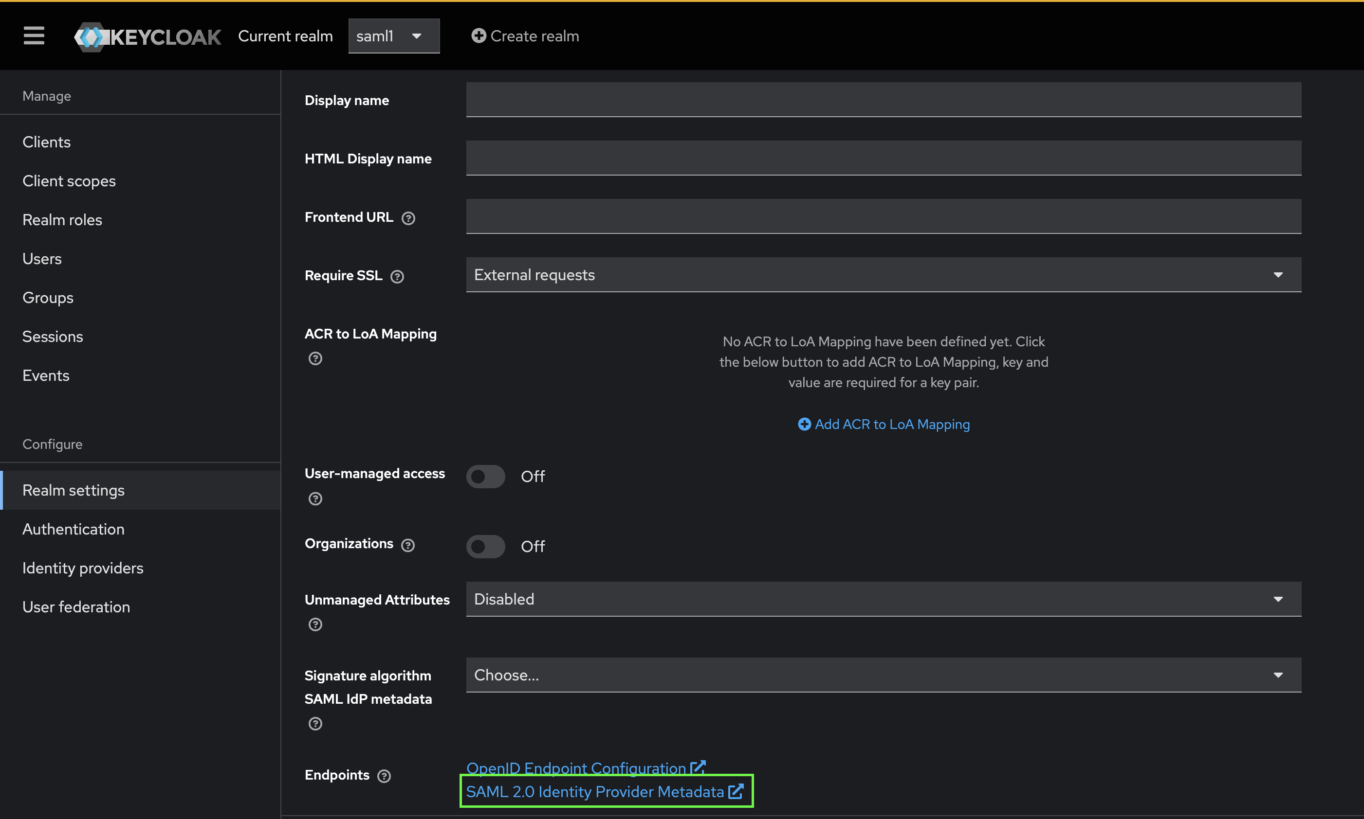 Configure keycloak extract idp-metadata