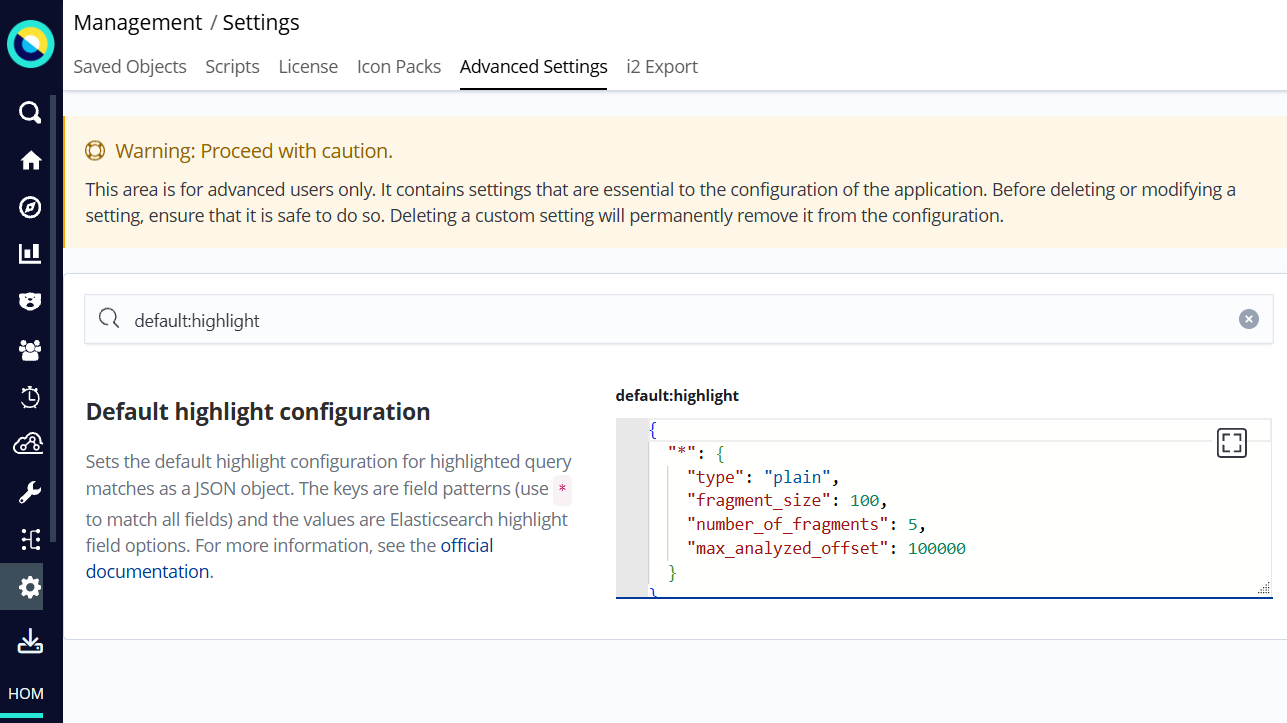 Highlight setting in the data model