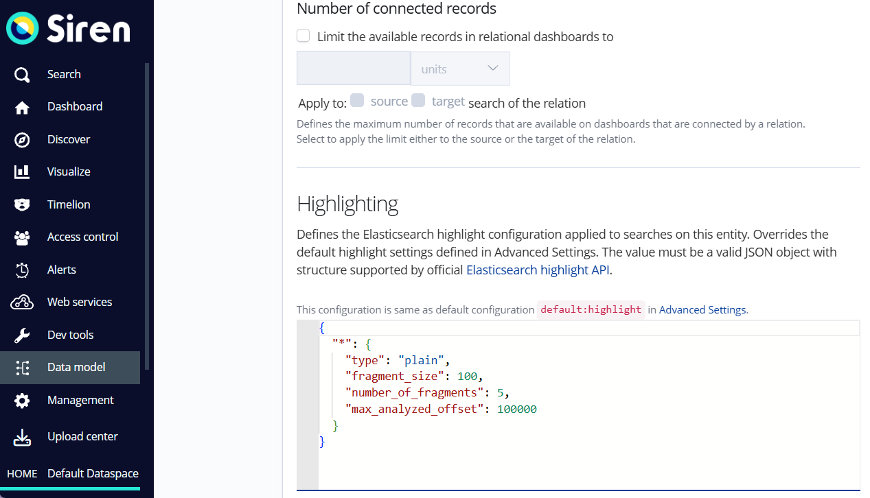 Highlight setting in the data model
