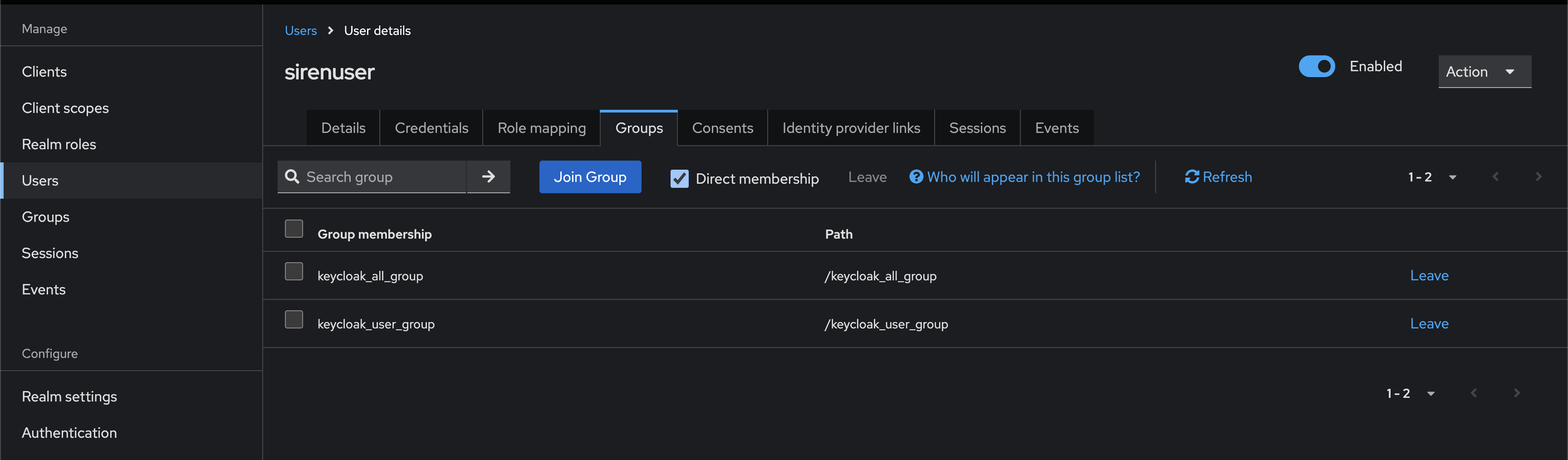 Create keycloak groups
