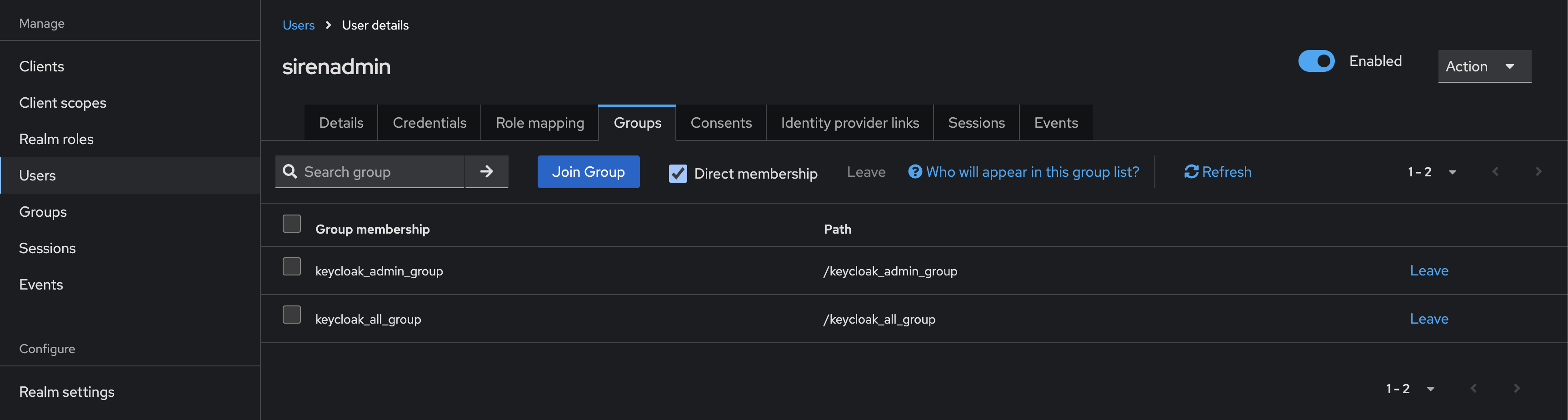 Create keycloak groups